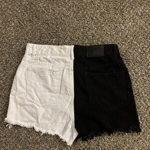 Two-Tone Black and White Jean Shorts
